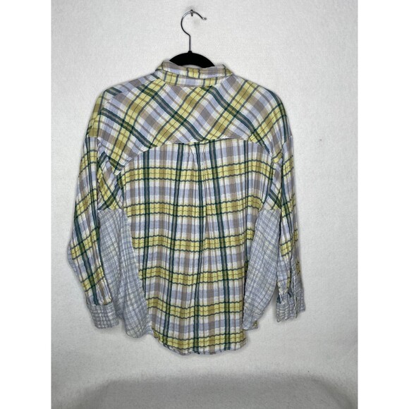 Free People Womens Guys Button Up Shirt Gray Green and yellow Size XS - Picture 10 of 11